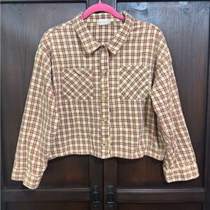 Altar’d State Cropped Flannel Plaid Button-Down Shirt size Large